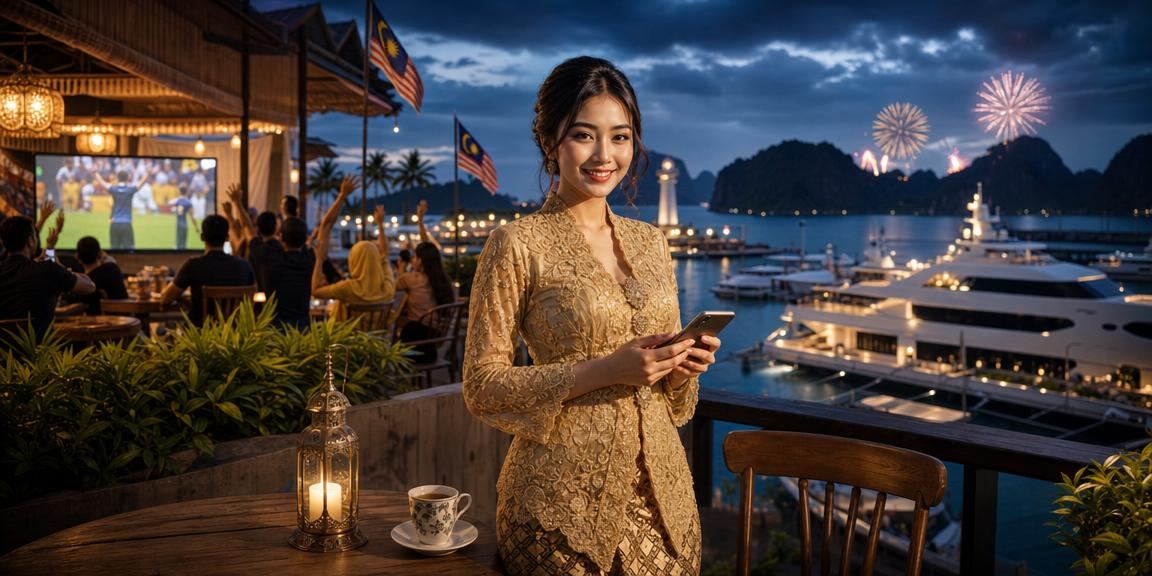 Pengguna mengakses kasino mudah alih 10500 di Langkawi dengan pakaian kebaya tradisional